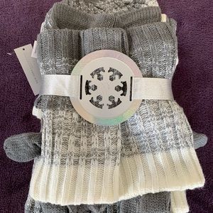 Four piece hat, glove, fingerless, scarf set.